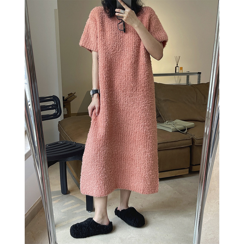 Early Spring New Korean Style Gentle Temperament Pullover Sweater with Short Sleeves Dress Loose Slimming Soft Knitted Dress for Women
