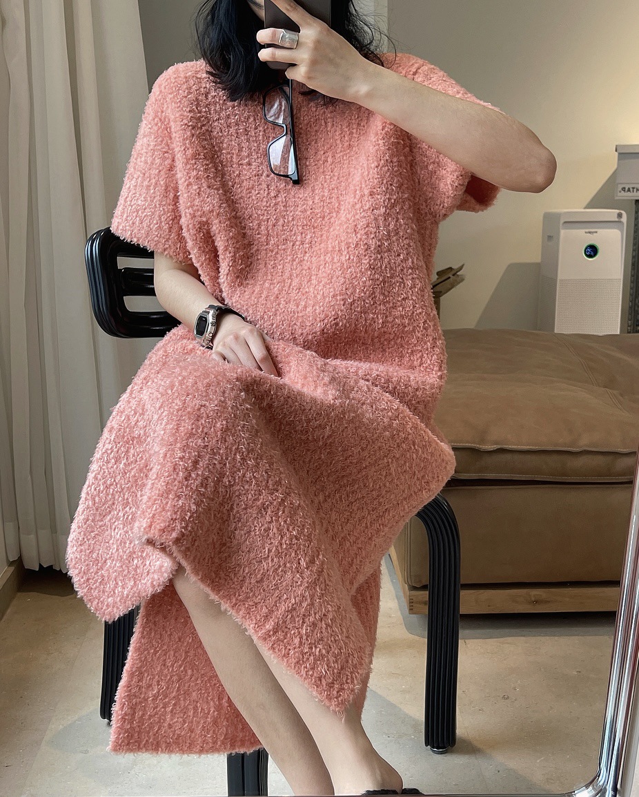 Early Spring New Korean Style Gentle Temperament Pullover Sweater with Short Sleeves Dress Loose Slimming Soft Knitted Dress for Women
