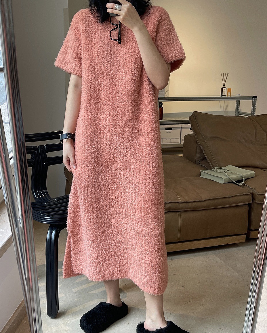 Early Spring New Korean Style Gentle Temperament Pullover Sweater with Short Sleeves Dress Loose Slimming Soft Knitted Dress for Women