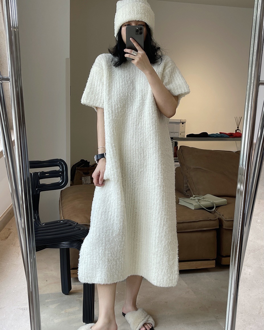 Early Spring New Korean Style Gentle Temperament Pullover Sweater with Short Sleeves Dress Loose Slimming Soft Knitted Dress for Women