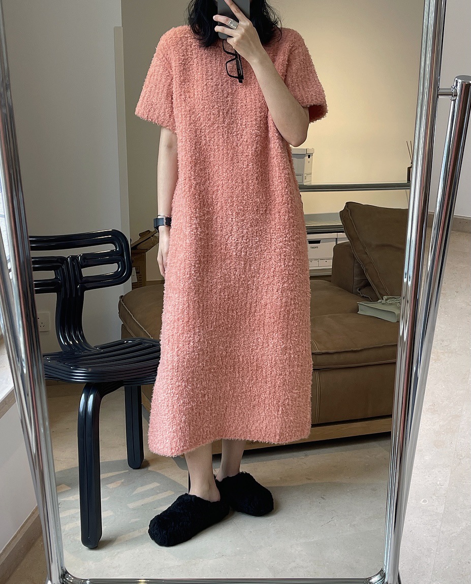 Early Spring New Korean Style Gentle Temperament Pullover Sweater with Short Sleeves Dress Loose Slimming Soft Knitted Dress for Women