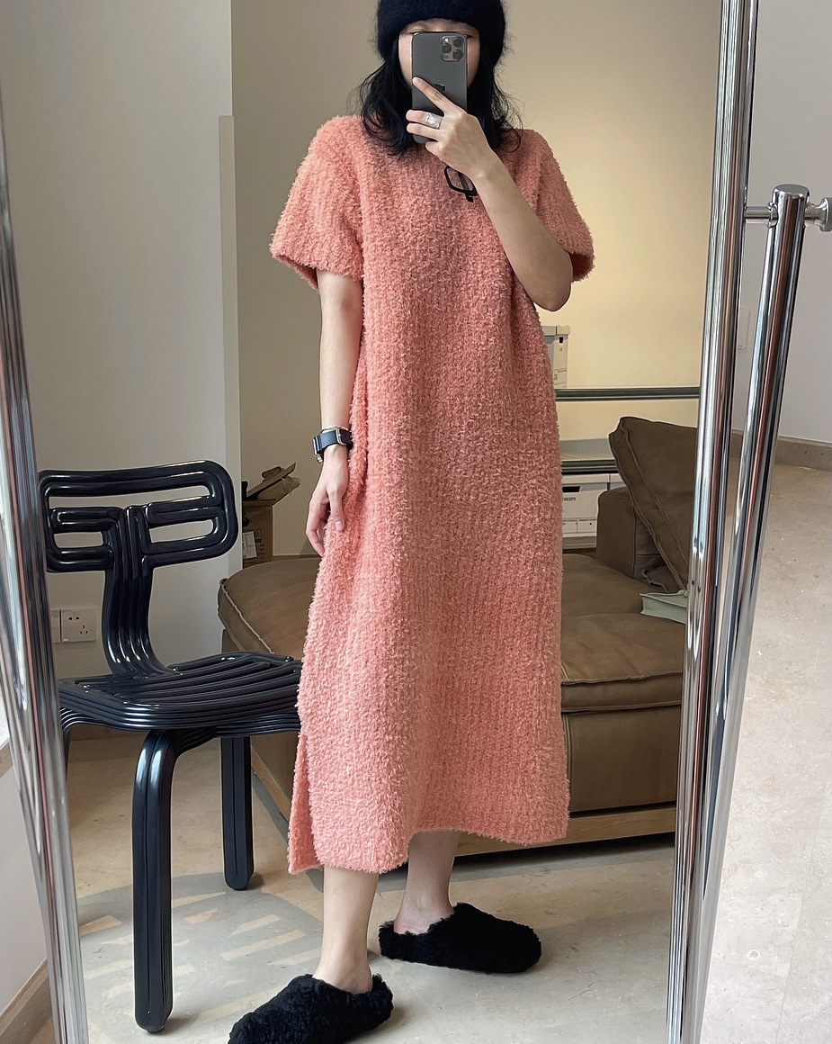 Early Spring New Korean Style Gentle Temperament Pullover Sweater with Short Sleeves Dress Loose Slimming Soft Knitted Dress for Women