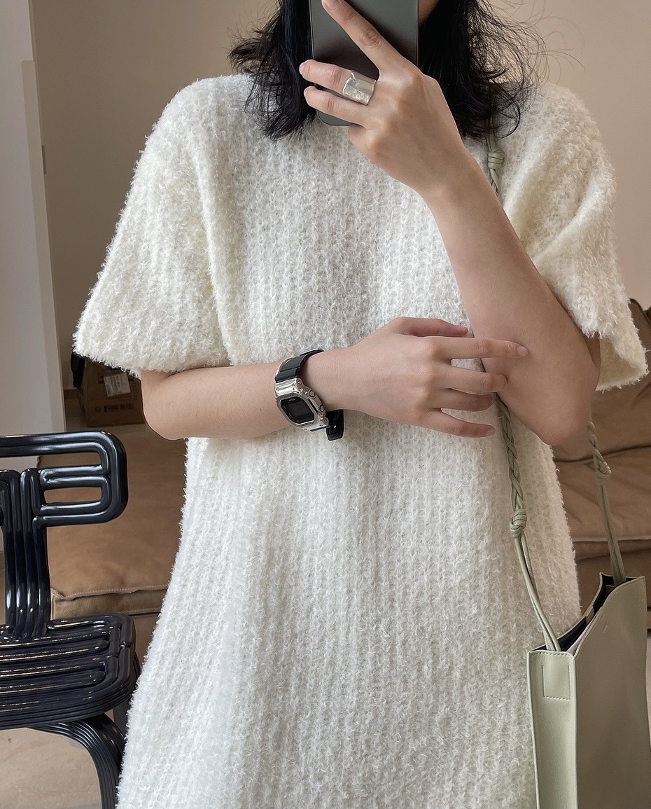Early Spring New Korean Style Gentle Temperament Pullover Sweater with Short Sleeves Dress Loose Slimming Soft Knitted Dress for Women