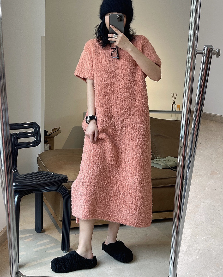 Early Spring New Korean Style Gentle Temperament Pullover Sweater with Short Sleeves Dress Loose Slimming Soft Knitted Dress for Women