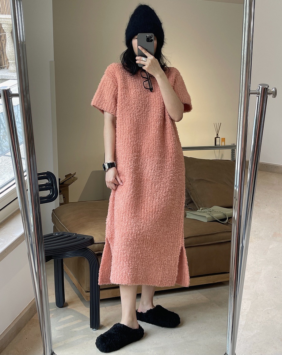 Early Spring New Korean Style Gentle Temperament Pullover Sweater with Short Sleeves Dress Loose Slimming Soft Knitted Dress for Women