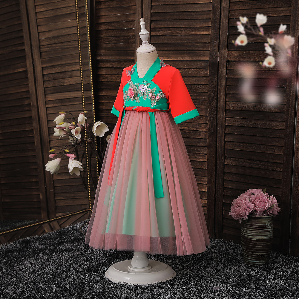 Short-sleeved Hanfu girl Skirt girls&#039; ancient dress Tulle children&#039;s wear ancient style children&#039;s wholesale
