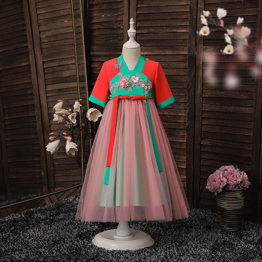 Short-sleeved Hanfu girl Skirt girls' ancient dress Tulle children's wear ancient style children's wholesale Short-sleeved Hanfu girl Skirt girls' ancient dress Tulle children's wear ancient style children's wholesale