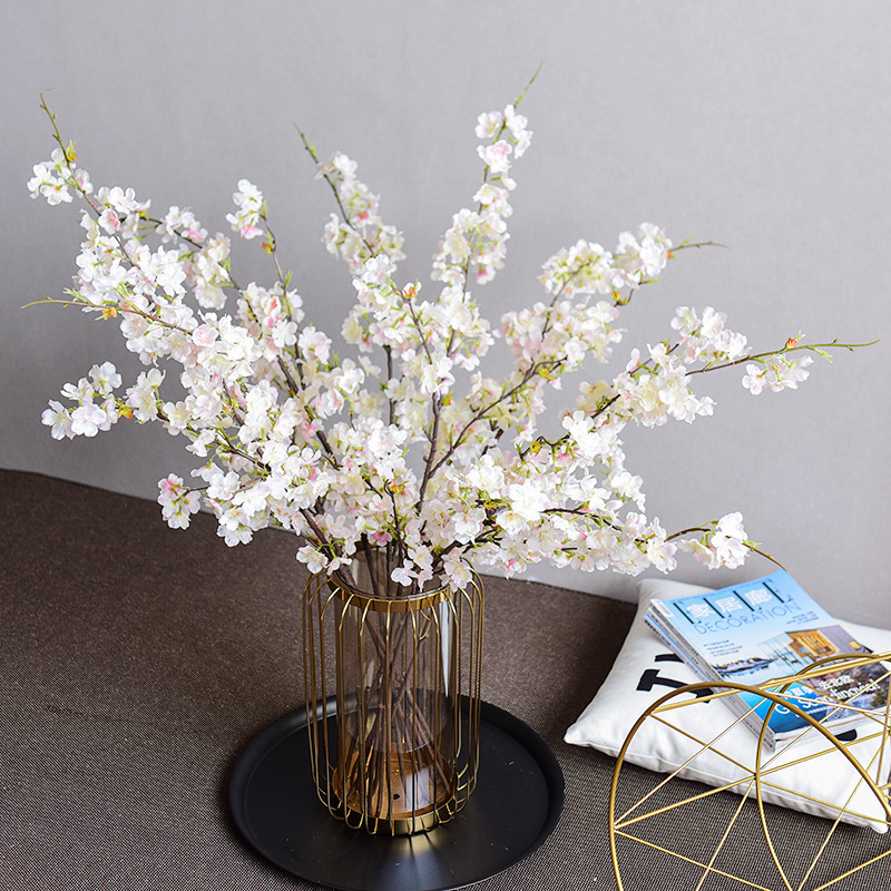 Factory Simulation 4 Fork Cherry Twig Long Branch Fake Flower Raw Silk Plastic Flowers Wedding Celebration Dress up Arch Lead Artificial Flower