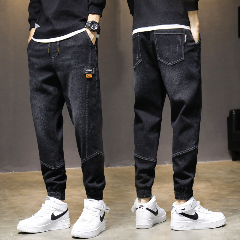 Jeans Men&#039;s Spring, Autumn and Winter Korean Style Loose Ankle Length Cargo Pants Ankle-Tied Jeans Men&#039;s Tether Casual Long Pants