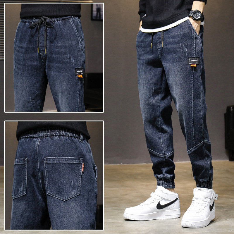 Jeans Men&#039;s Spring, Autumn and Winter Korean Style Loose Ankle Length Cargo Pants Ankle-Tied Jeans Men&#039;s Tether Casual Long Pants