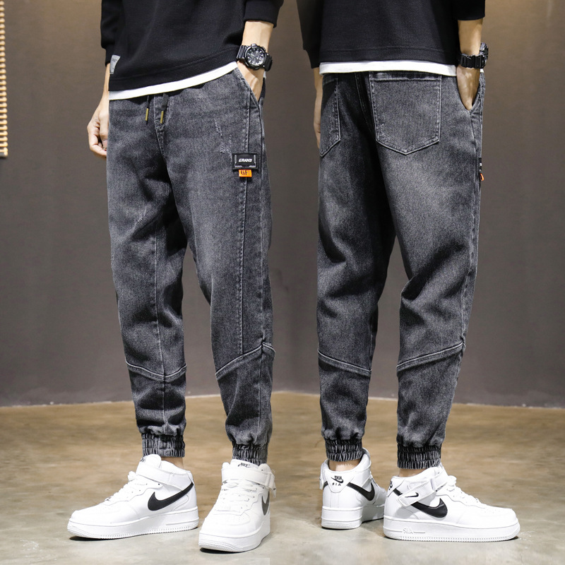 Jeans Men&#039;s Spring, Autumn and Winter Korean Style Loose Ankle Length Cargo Pants Ankle-Tied Jeans Men&#039;s Tether Casual Long Pants