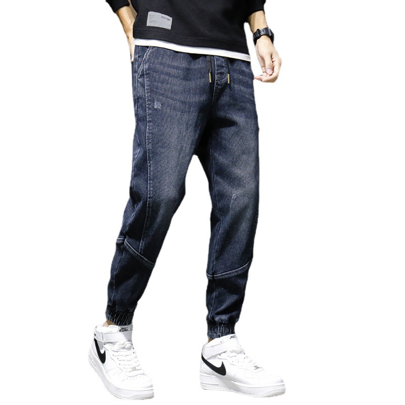 Jeans Men&#039;s Spring, Autumn and Winter Korean Style Loose Ankle Length Cargo Pants Ankle-Tied Jeans Men&#039;s Tether Casual Long Pants