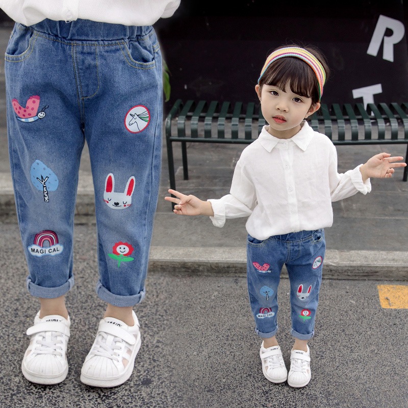 2020 Spring and Autumn Girls&#039; Denim Trousers Children&#039;s Washed Denim Korean Style Jeans