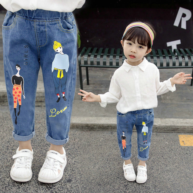 2020 Spring and Autumn Girls&#039; Denim Trousers Children&#039;s Washed Denim Korean Style Jeans