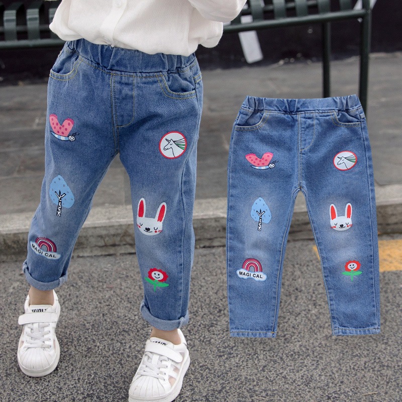 2020 Spring and Autumn Girls' Denim Trousers Children's Washed Denim Korean Style Jeans