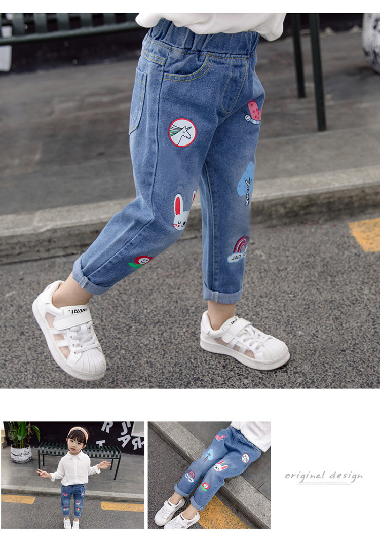 2020 Spring and Autumn Girls' Denim Trousers Children's Washed Denim Korean Style Jeans