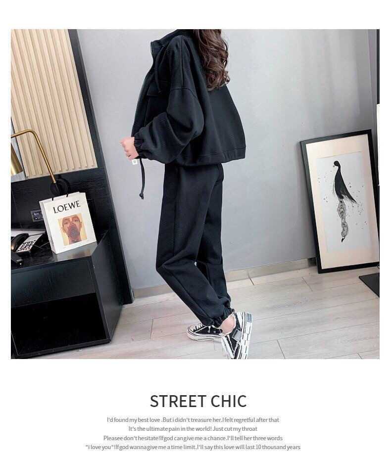 Fashion Casual Exercise Suit Female 2022 Spring and Autumn New Pure Color All-Matching Loose-Fitting Slimming Pants Two-Piece Suit Female Fashion