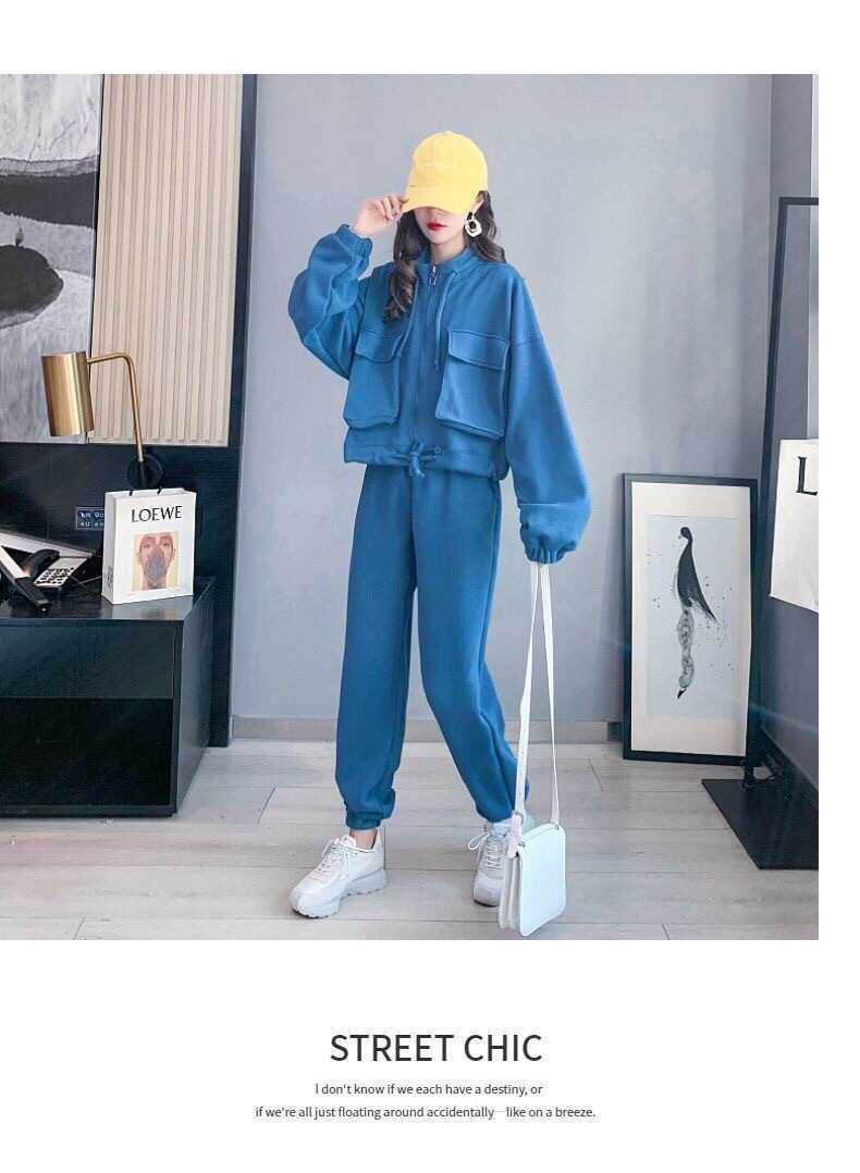 Fashion Casual Exercise Suit Female 2022 Spring and Autumn New Pure Color All-Matching Loose-Fitting Slimming Pants Two-Piece Suit Female Fashion