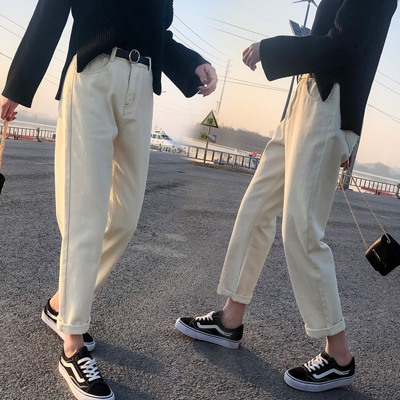 Real Shot Jeans Female Beige Spring and Autumn New Elastic Waist Harem Pants Baggy Pants Loose Dad Jeans plus Size Real Shot Jeans Female Beige Spring and Autumn New Elastic Waist Harem Pants Baggy Pants Loose Dad Jeans plus Size
