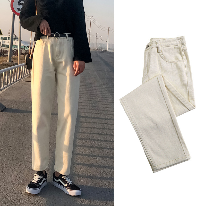 Real Shot Jeans Female Beige Spring and Autumn New Elastic Waist Harem Pants Baggy Pants Loose Dad Jeans plus Size Real Shot Jeans Female Beige Spring and Autumn New Elastic Waist Harem Pants Baggy Pants Loose Dad Jeans plus Size