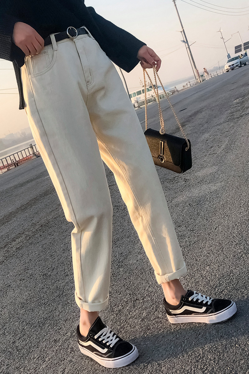 Real Shot Jeans Female Beige Spring and Autumn New Elastic Waist Harem Pants Baggy Pants Loose Dad Jeans plus Size Real Shot Jeans Female Beige Spring and Autumn New Elastic Waist Harem Pants Baggy Pants Loose Dad Jeans plus Size