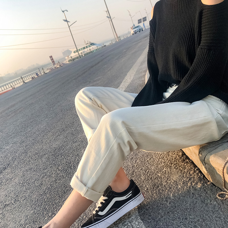 Real Shot Jeans Female Beige Spring and Autumn New Elastic Waist Harem Pants Baggy Pants Loose Dad Jeans plus Size Real Shot Jeans Female Beige Spring and Autumn New Elastic Waist Harem Pants Baggy Pants Loose Dad Jeans plus Size