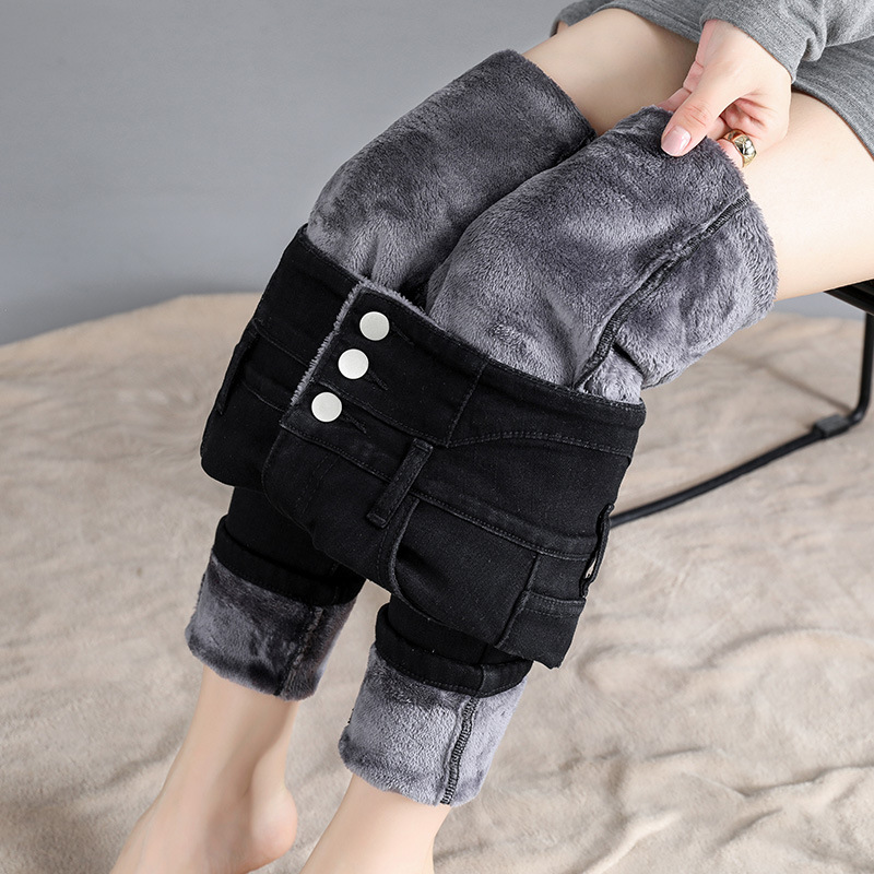jeans High Waist Velvet Padded Thick Jeans Women&#039;s Winter New Elastic High Show Tight and Warm Feet Pencil Long Pants