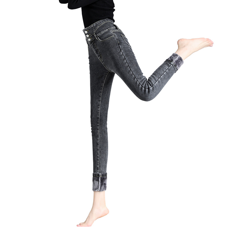 jeans High Waist Velvet Padded Thick Jeans Women&#039;s Winter New Elastic High Show Tight and Warm Feet Pencil Long Pants
