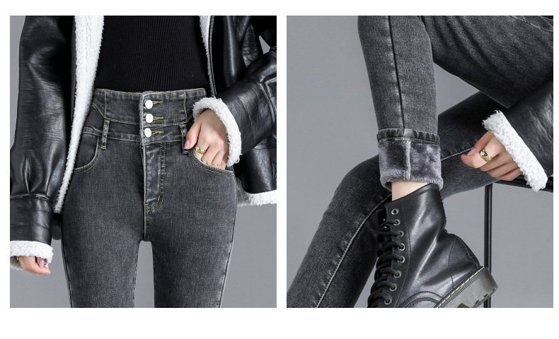 jeans High Waist Velvet Padded Thick Jeans Women's Winter New Elastic High Show Tight and Warm Feet Pencil Long Pants