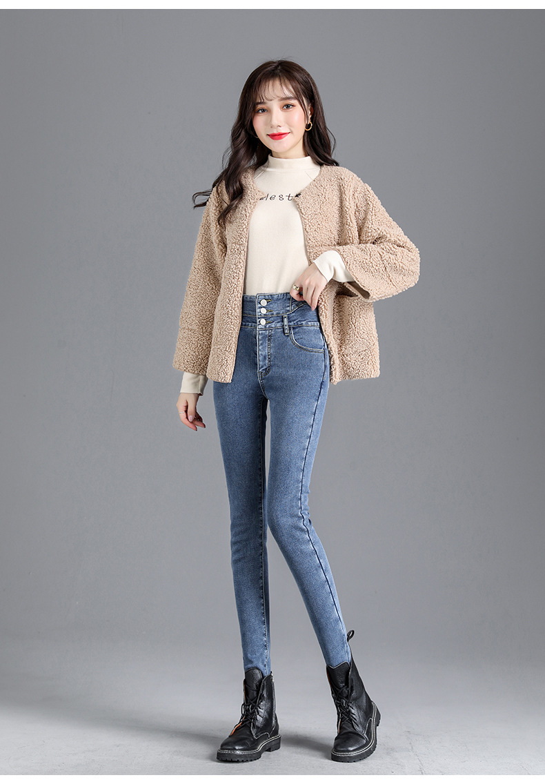 jeans High Waist Velvet Padded Thick Jeans Women's Winter New Elastic High Show Tight and Warm Feet Pencil Long Pants