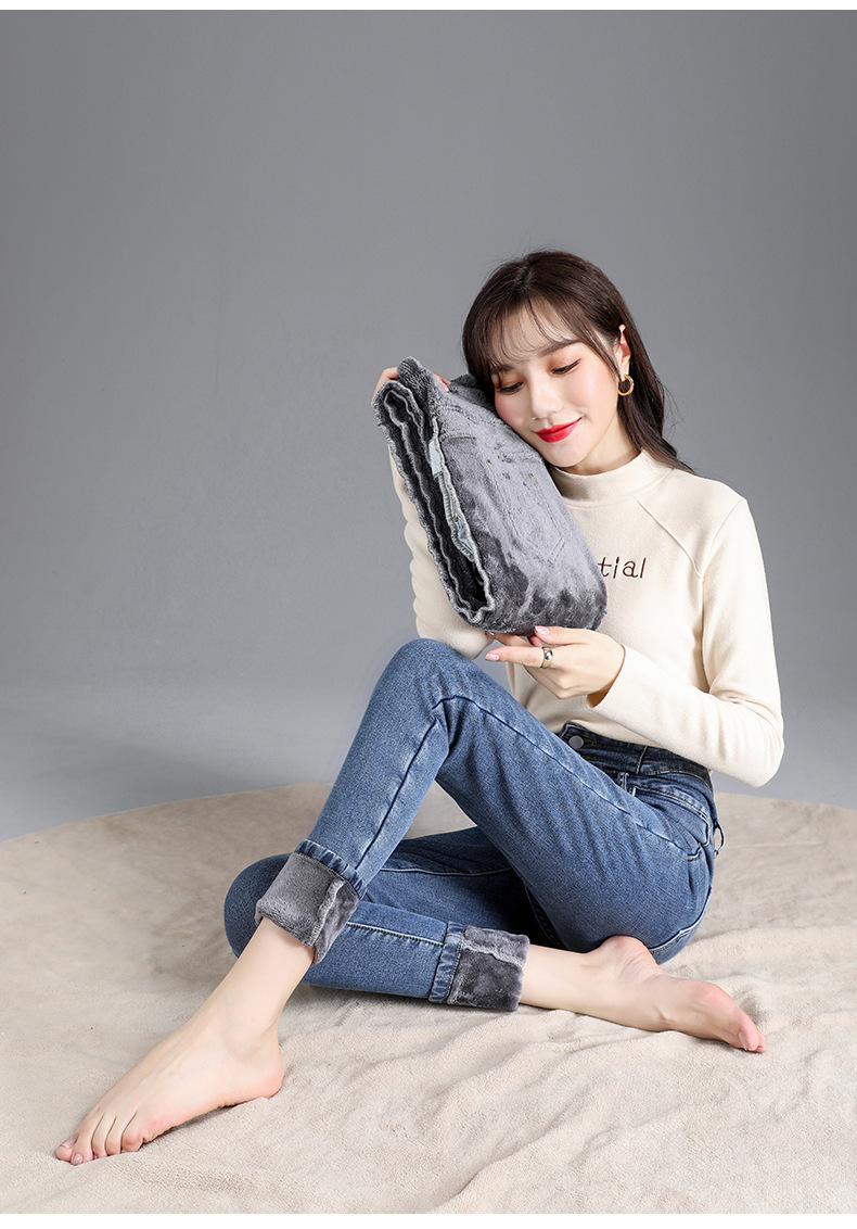 jeans High Waist Velvet Padded Thick Jeans Women's Winter New Elastic High Show Tight and Warm Feet Pencil Long Pants
