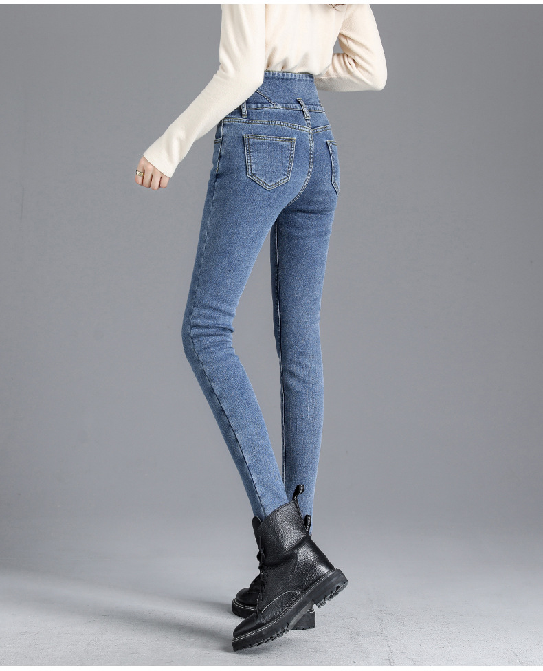 jeans High Waist Velvet Padded Thick Jeans Women's Winter New Elastic High Show Tight and Warm Feet Pencil Long Pants