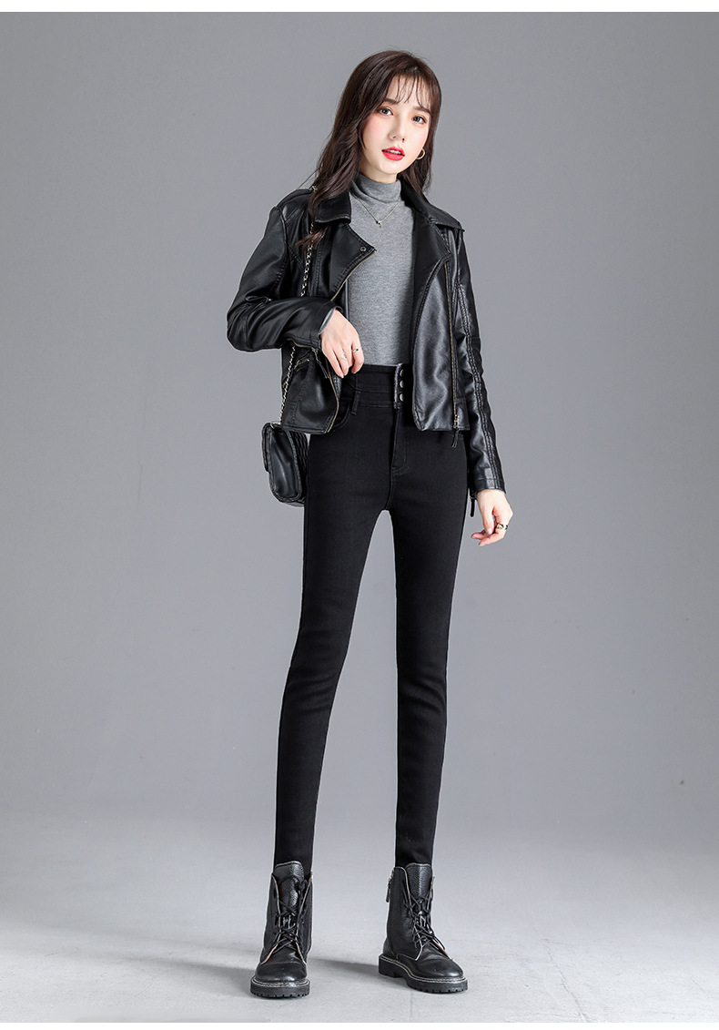 jeans High Waist Velvet Padded Thick Jeans Women's Winter New Elastic High Show Tight and Warm Feet Pencil Long Pants