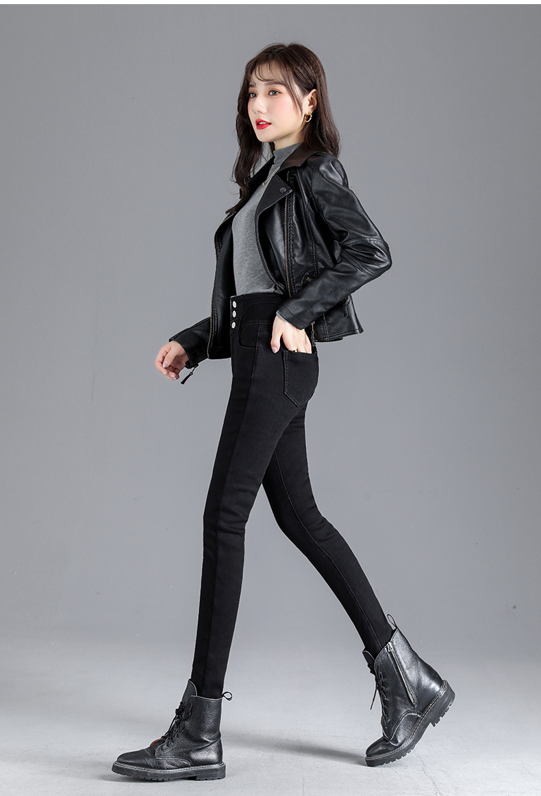 jeans High Waist Velvet Padded Thick Jeans Women's Winter New Elastic High Show Tight and Warm Feet Pencil Long Pants