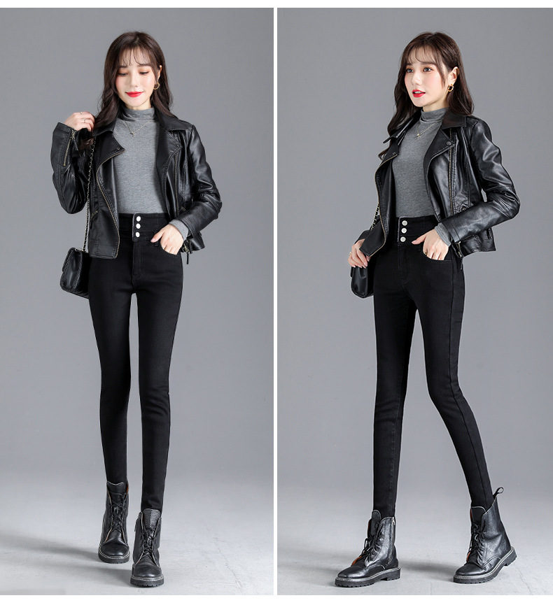 jeans High Waist Velvet Padded Thick Jeans Women's Winter New Elastic High Show Tight and Warm Feet Pencil Long Pants