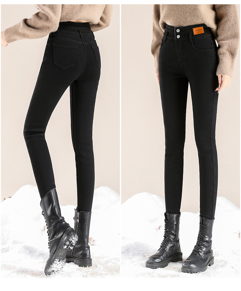 jeans High Waist Velvet Padded Thick Jeans Women's Winter New Elastic High Show Tight and Warm Feet Pencil Long Pants