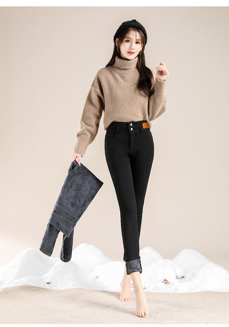 jeans High Waist Velvet Padded Thick Jeans Women's Winter New Elastic High Show Tight and Warm Feet Pencil Long Pants