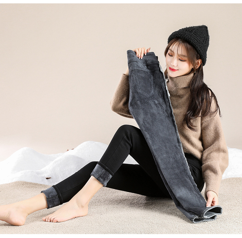 jeans High Waist Velvet Padded Thick Jeans Women's Winter New Elastic High Show Tight and Warm Feet Pencil Long Pants