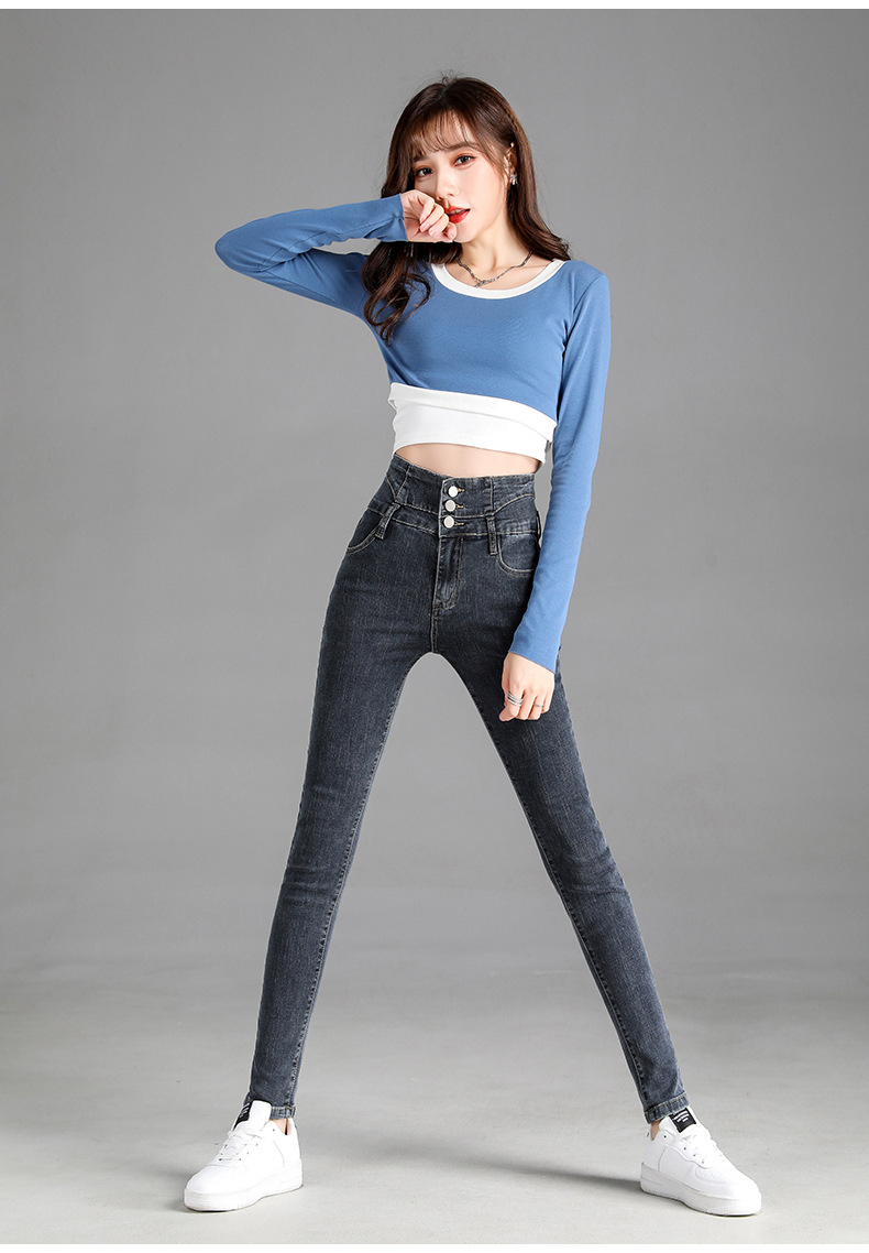 jeans High Waist Velvet Padded Thick Jeans Women's Winter New Elastic High Show Tight and Warm Feet Pencil Long Pants