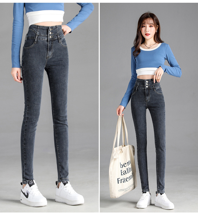 jeans High Waist Velvet Padded Thick Jeans Women's Winter New Elastic High Show Tight and Warm Feet Pencil Long Pants