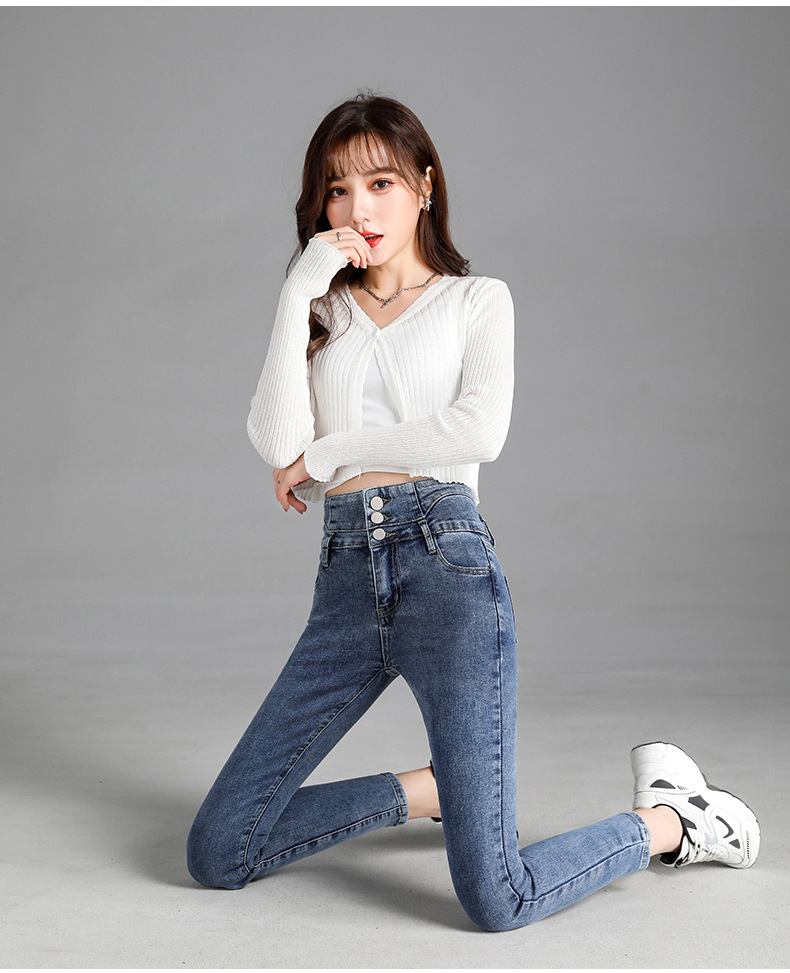 jeans High Waist Velvet Padded Thick Jeans Women's Winter New Elastic High Show Tight and Warm Feet Pencil Long Pants