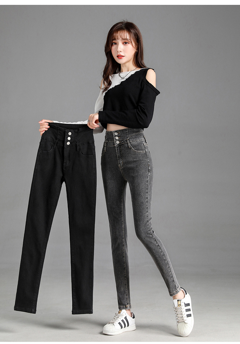 jeans High Waist Velvet Padded Thick Jeans Women's Winter New Elastic High Show Tight and Warm Feet Pencil Long Pants