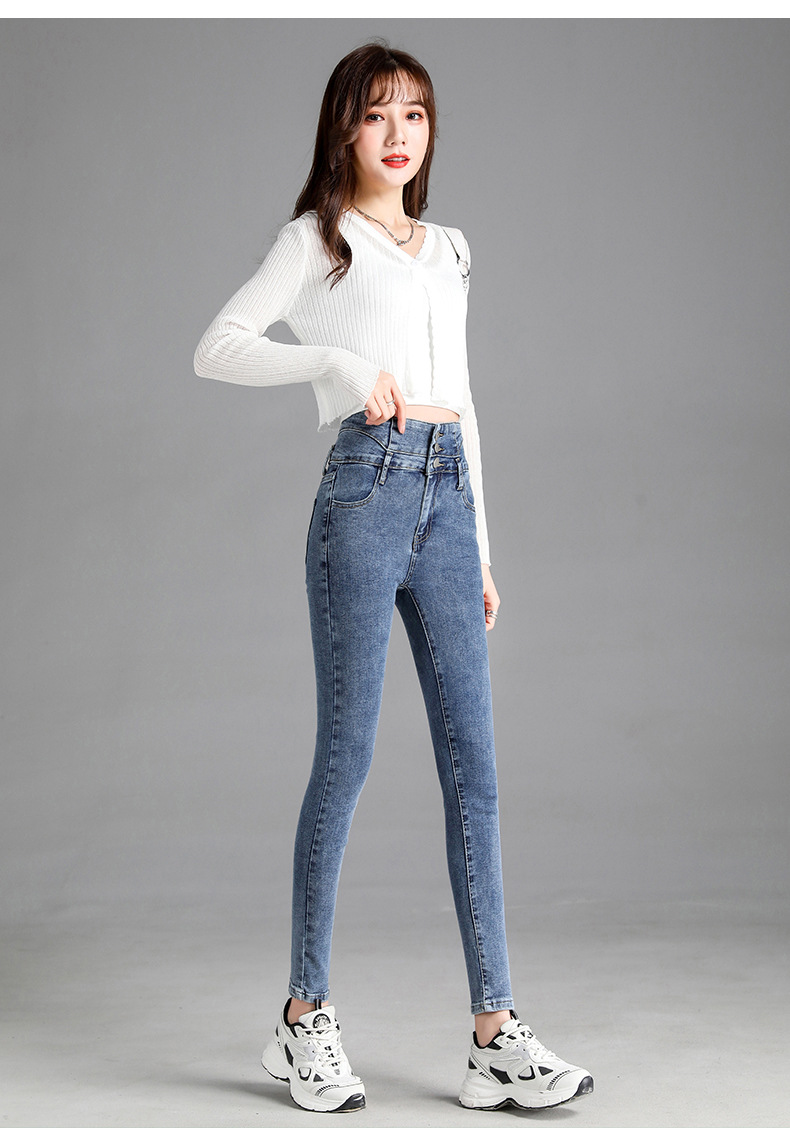 jeans High Waist Velvet Padded Thick Jeans Women's Winter New Elastic High Show Tight and Warm Feet Pencil Long Pants