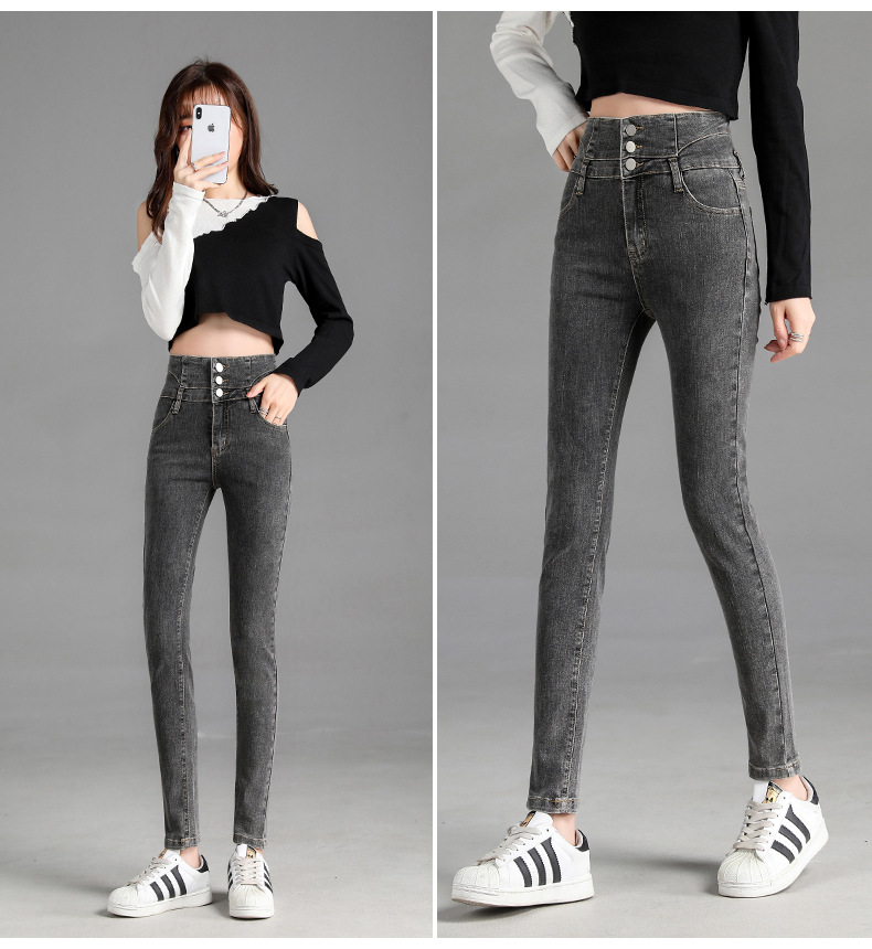 jeans High Waist Velvet Padded Thick Jeans Women's Winter New Elastic High Show Tight and Warm Feet Pencil Long Pants