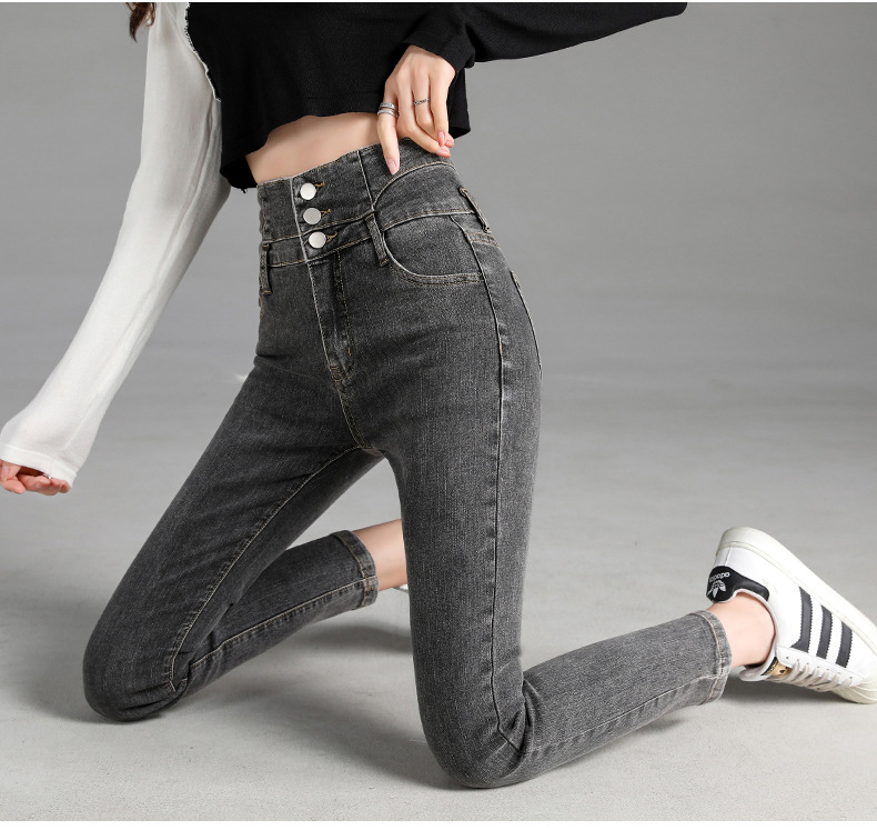 jeans High Waist Velvet Padded Thick Jeans Women's Winter New Elastic High Show Tight and Warm Feet Pencil Long Pants