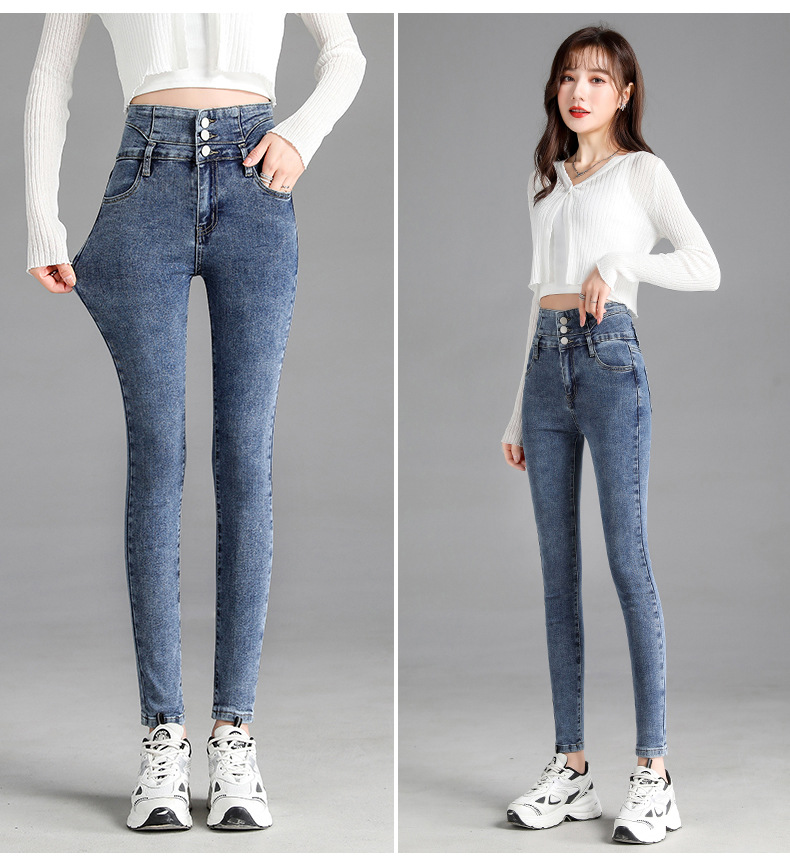 jeans High Waist Velvet Padded Thick Jeans Women's Winter New Elastic High Show Tight and Warm Feet Pencil Long Pants