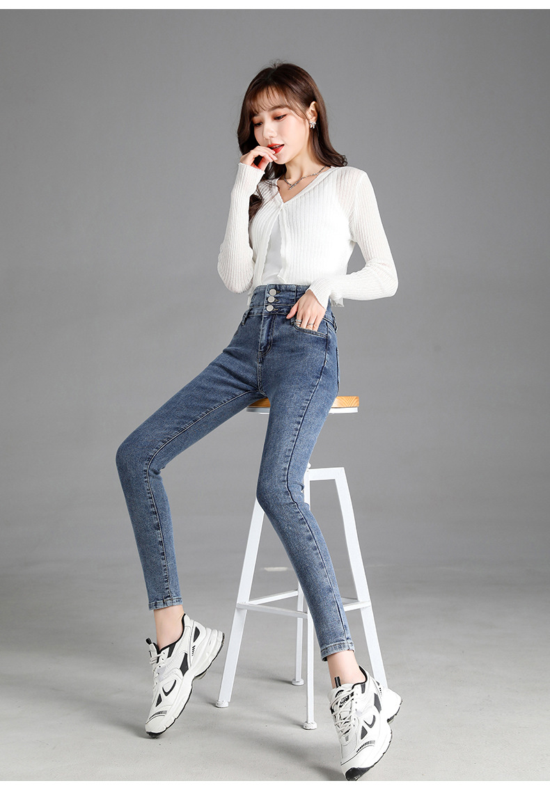 jeans High Waist Velvet Padded Thick Jeans Women's Winter New Elastic High Show Tight and Warm Feet Pencil Long Pants