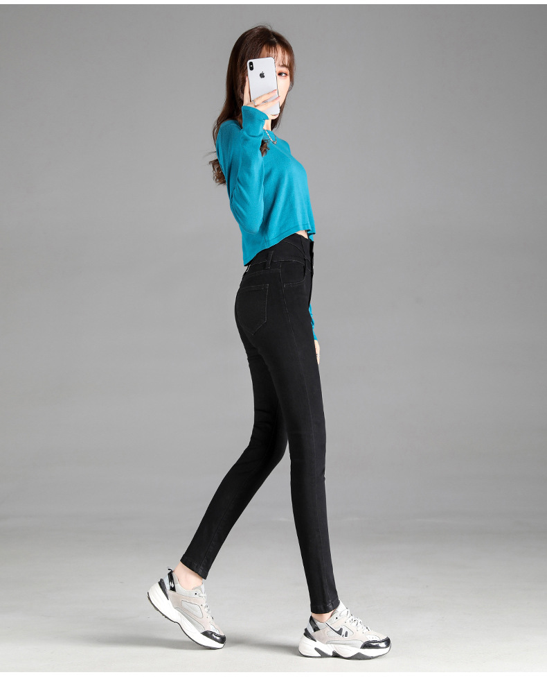 jeans High Waist Velvet Padded Thick Jeans Women's Winter New Elastic High Show Tight and Warm Feet Pencil Long Pants