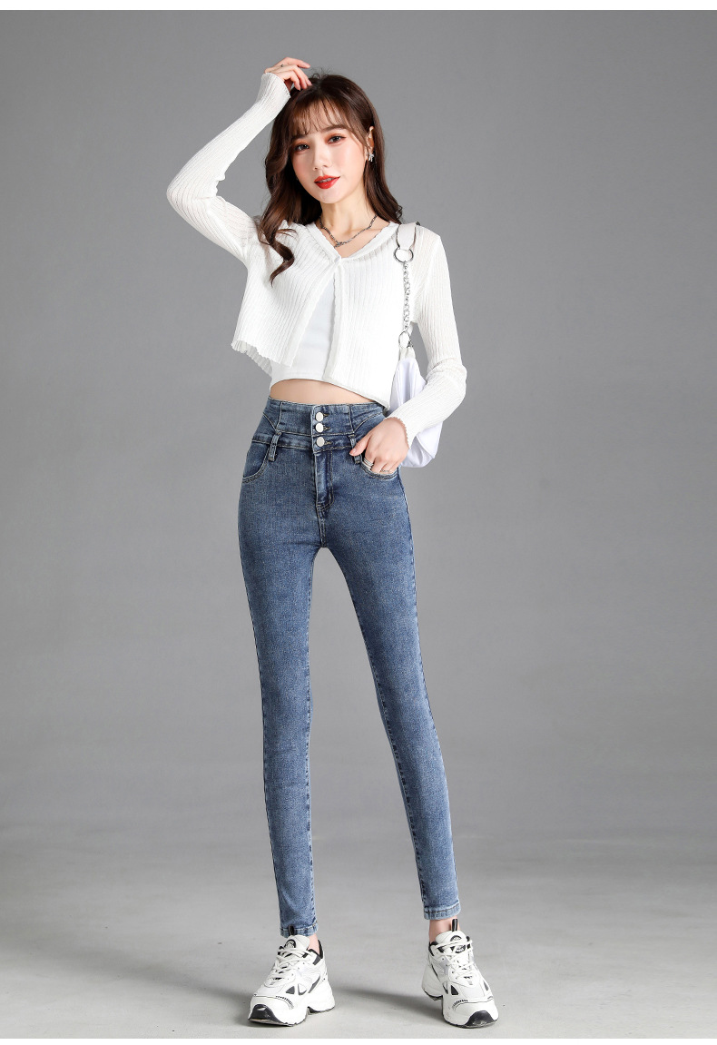 jeans High Waist Velvet Padded Thick Jeans Women's Winter New Elastic High Show Tight and Warm Feet Pencil Long Pants