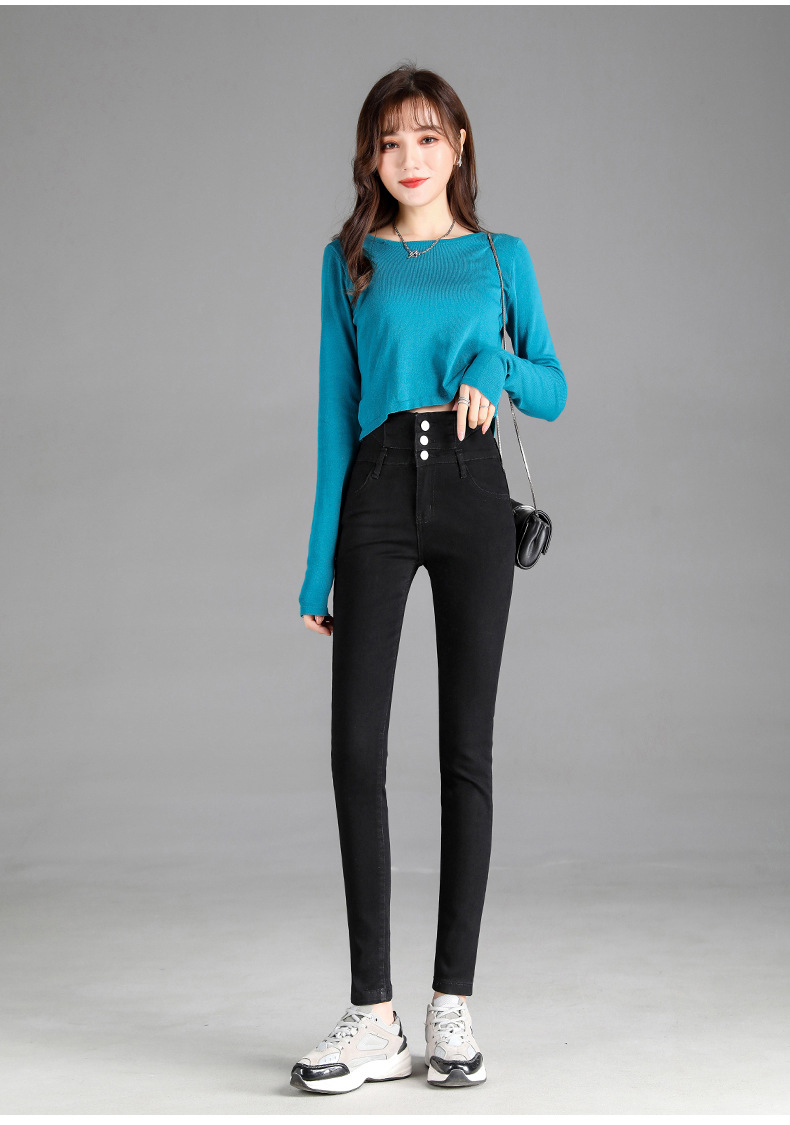 jeans High Waist Velvet Padded Thick Jeans Women's Winter New Elastic High Show Tight and Warm Feet Pencil Long Pants
